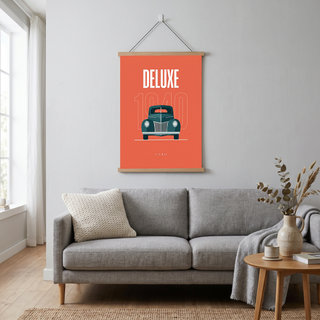 Ford Deluxe 1940 Minimalist Poster — Coral Pre-War Classic Line Art