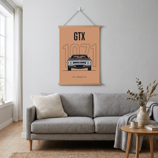 Plymouth GTX 1971 Minimalist Poster — Peach B-Body Muscle Line Art