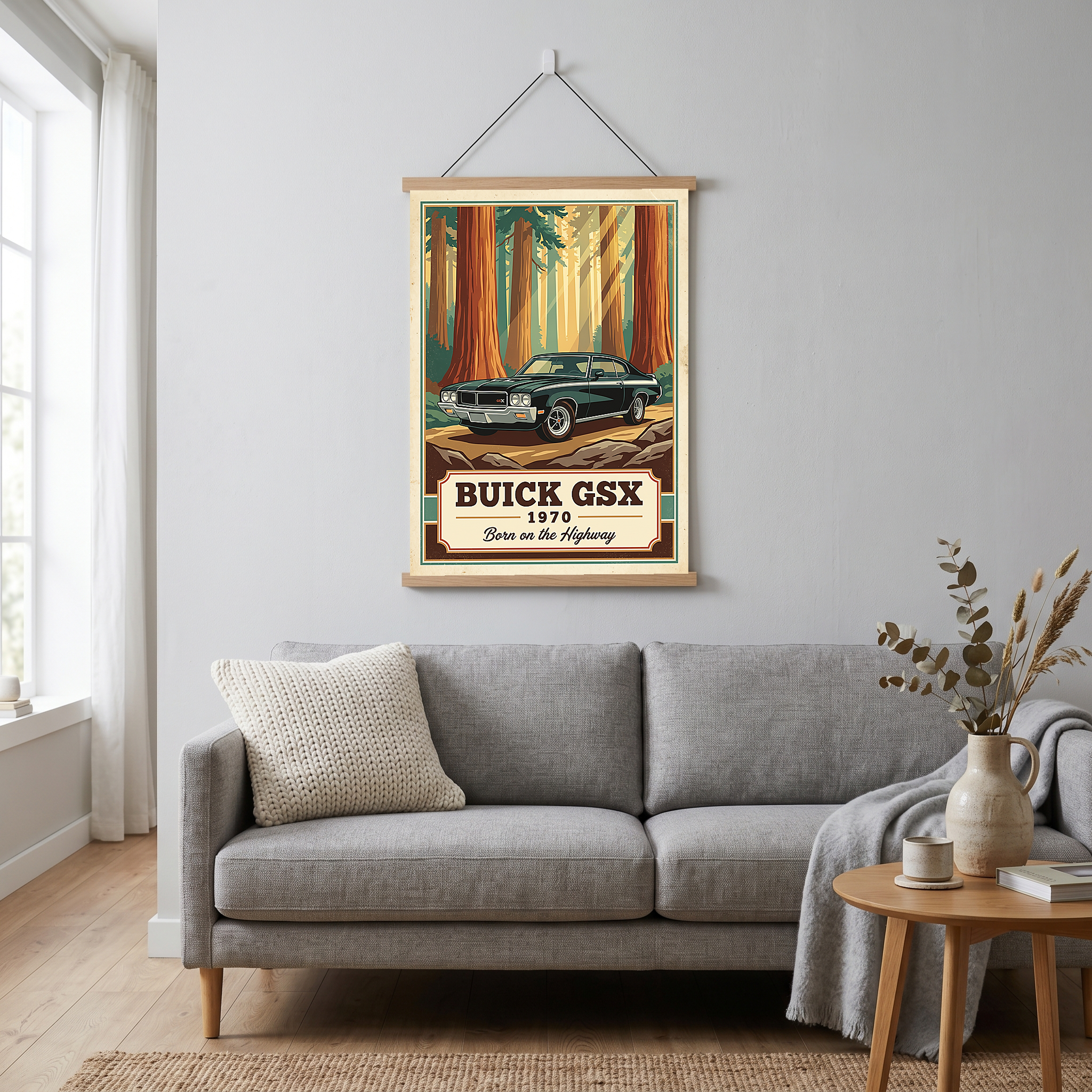 Buick GSX 1970 V2 Poster — Vintage Muscle Redwood Forest Light Beam Print