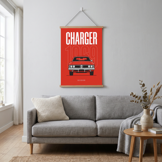 Dodge Charger 1969 Minimalist Poster — Red Muscle Car Line Art