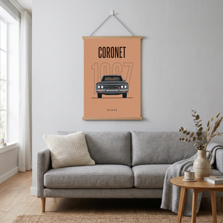 Dodge Coronet 1967 Minimalist Poster — Peach Muscle Car Line Art
