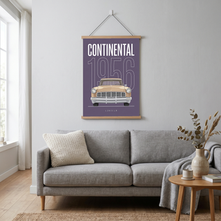 Lincoln Continental 1956 Minimalist Poster — Purple Classic Car Line Art