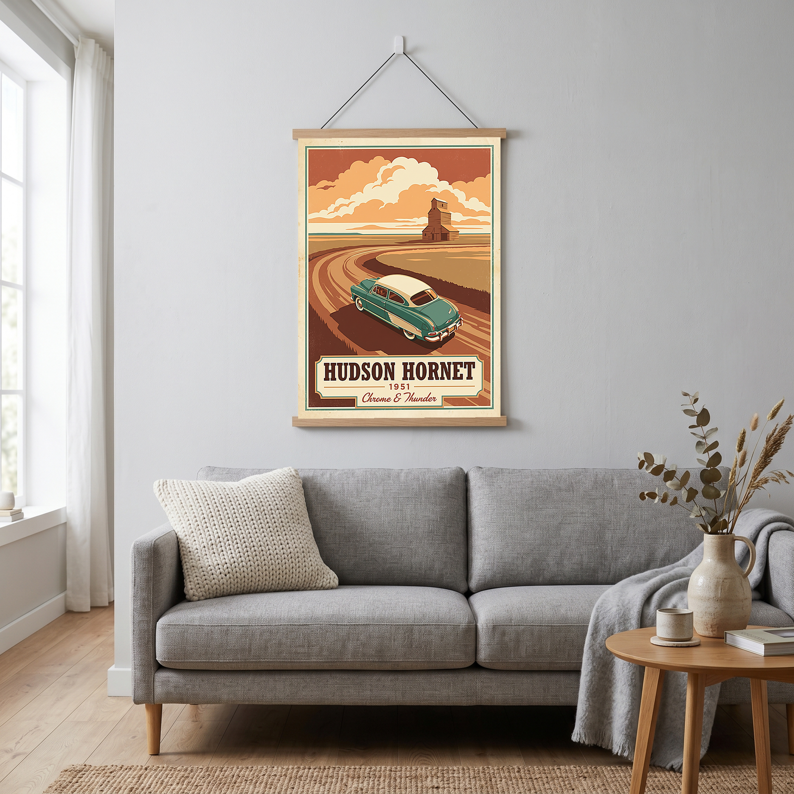 Hudson Hornet 1951 Poster — Vintage NASCAR Stock Car Prairie Print
