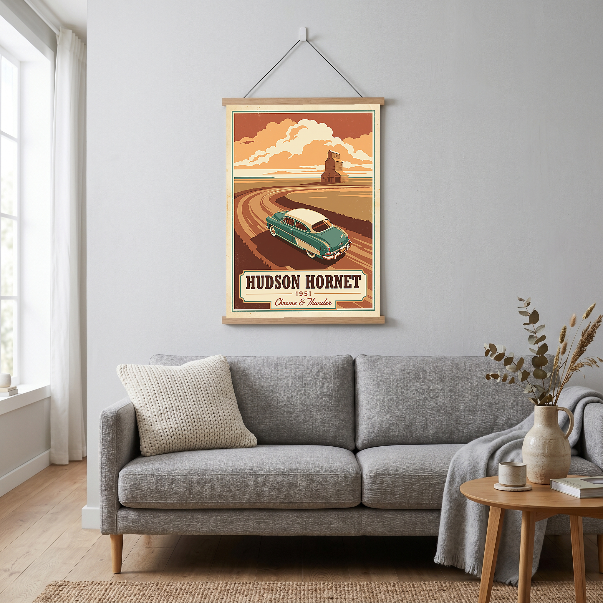 Hudson Hornet 1951 Poster — Vintage NASCAR Stock Car Prairie Print