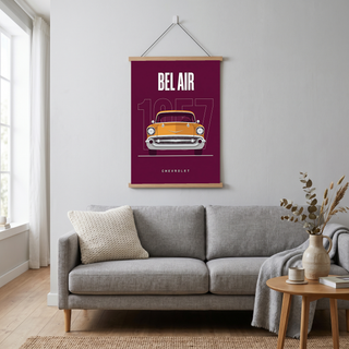 Chevrolet Bel Air 1957 Minimalist Poster — Burgundy Classic Car Line Art