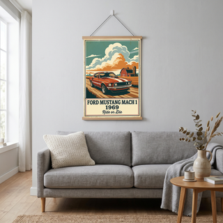 Ford Mustang Mach 1 1969 Poster — Vintage Muscle Country Sky Barn Print