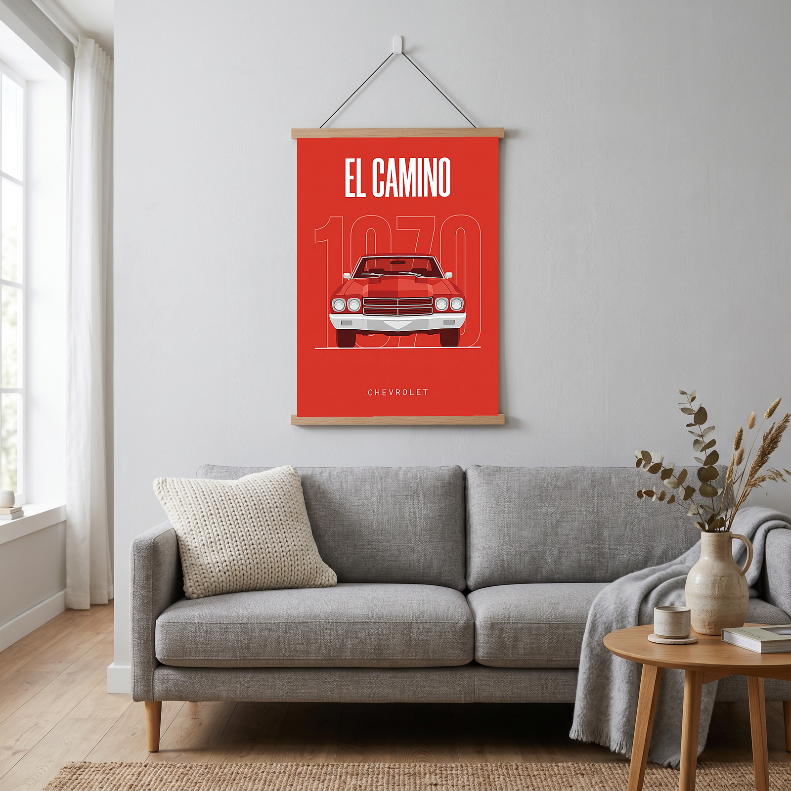 Chevrolet El Camino 1970 Minimalist Poster — Red Muscle Truck Line Art