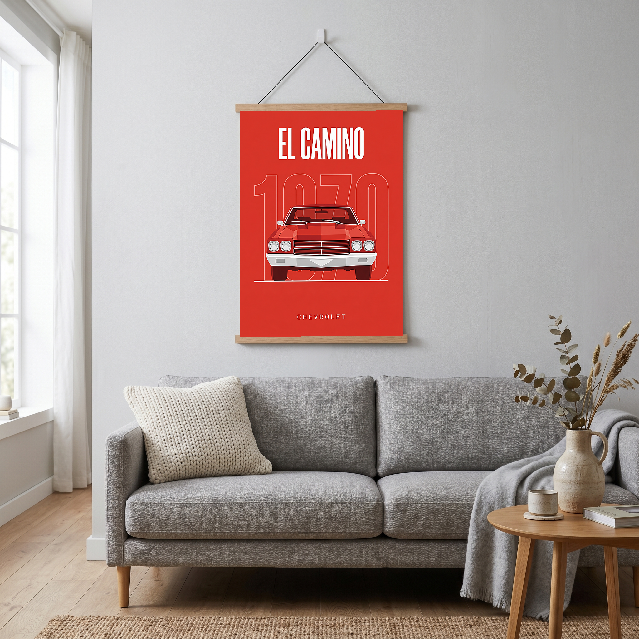 Chevrolet El Camino 1970 Minimalist Poster — Red Muscle Truck Line Art