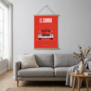 Chevrolet El Camino 1970 Minimalist Poster — Red Muscle Truck Line Art