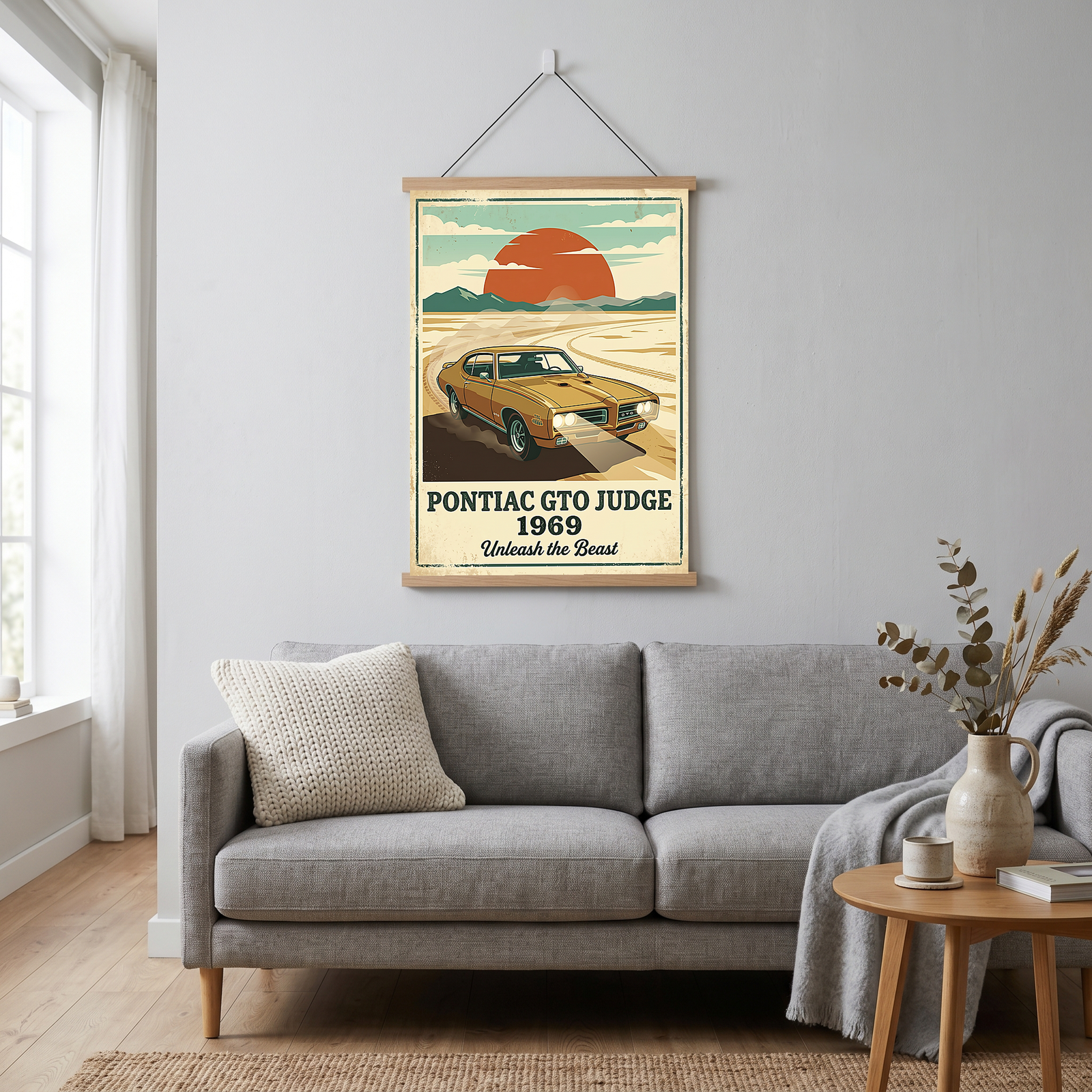 Pontiac GTO Judge 1969 V2 Poster — Vintage Muscle Car Desert Sunset Print