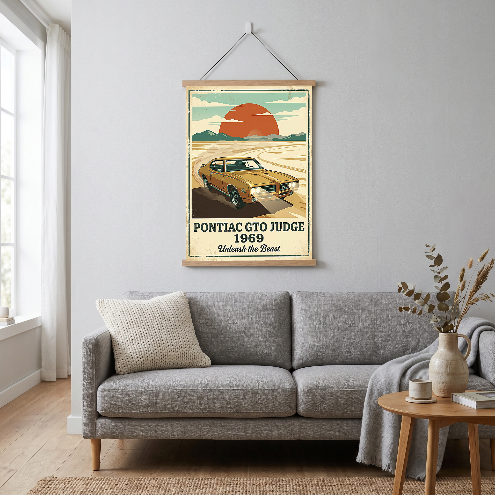 Pontiac GTO Judge 1969 V2 Poster — Vintage Muscle Car Desert Sunset Print