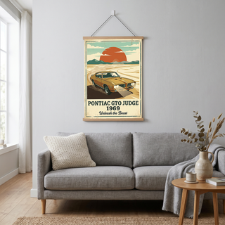 Pontiac GTO Judge 1969 V2 Poster — Vintage Muscle Car Desert Sunset Print