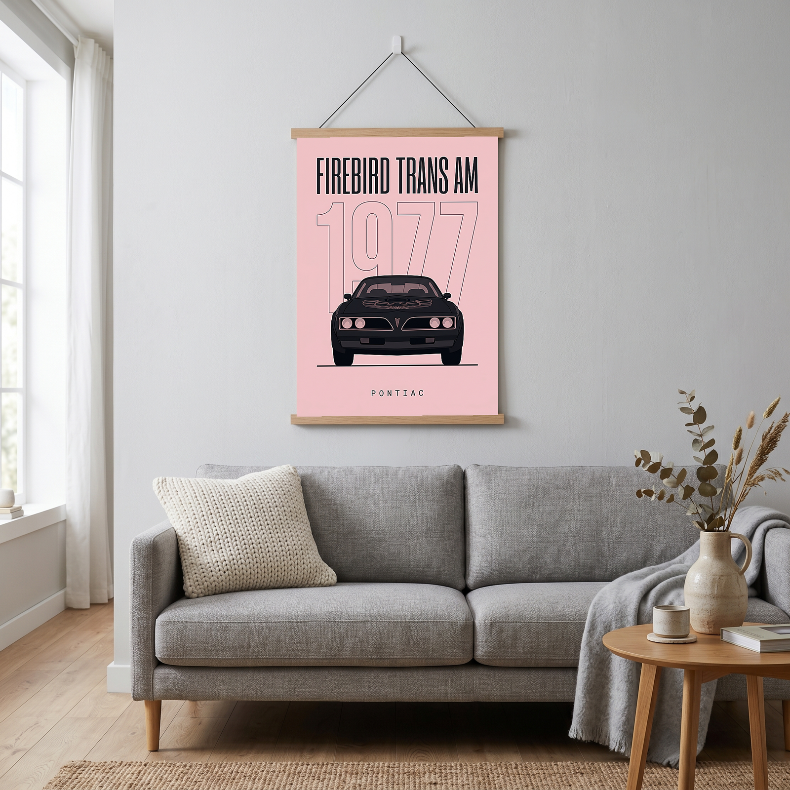 Pontiac Firebird Trans Am 1977 Minimalist Poster — Blush Pink Muscle Line Art