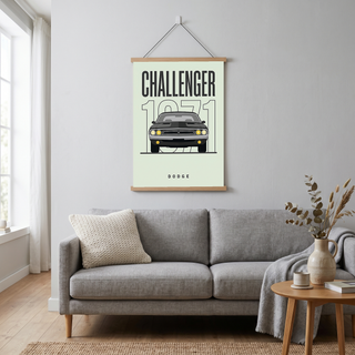 Dodge Challenger 1971 Minimalist Poster — Mint Sage Muscle Car Line Art