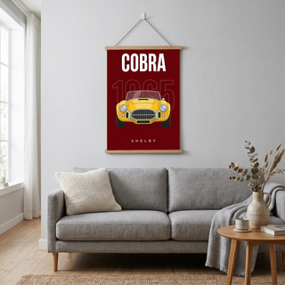 Shelby Cobra 1965 Minimalist Poster — Burgundy Roadster Line Art