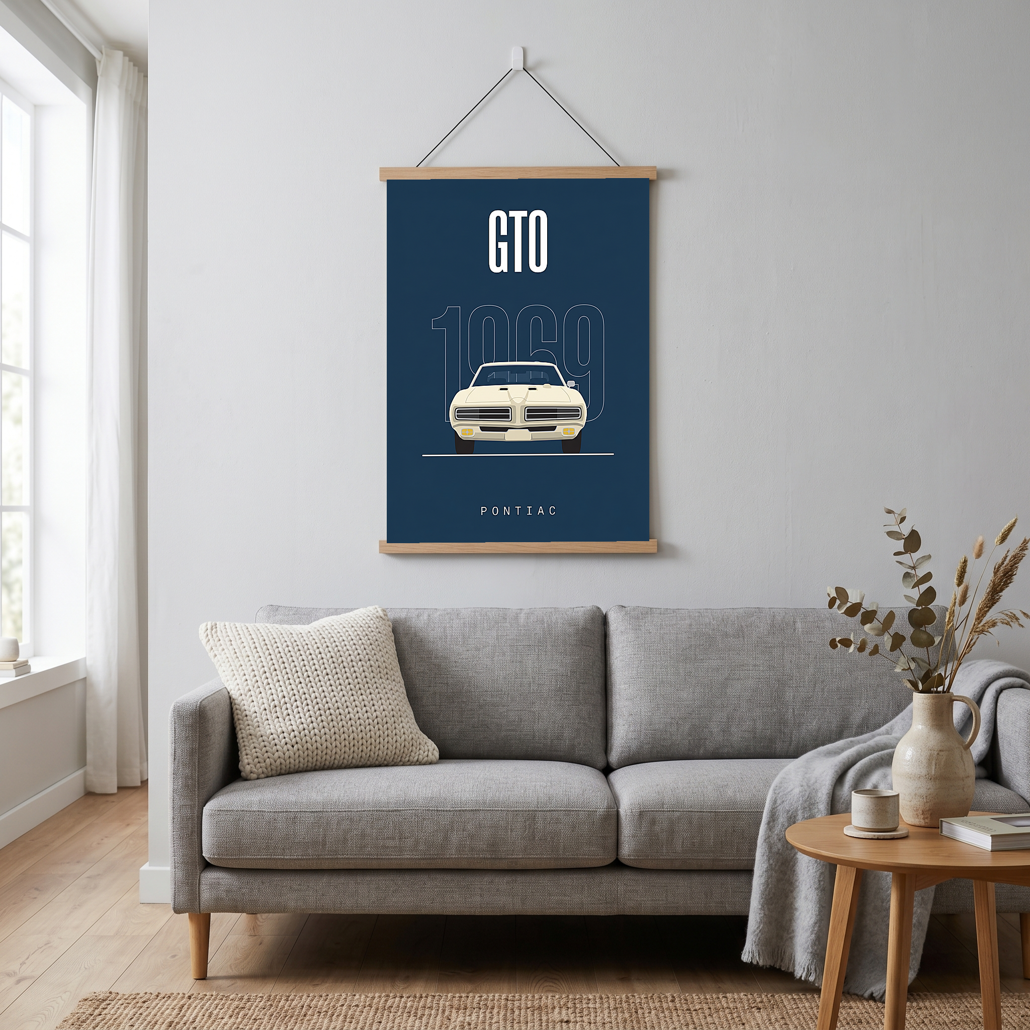 Pontiac GTO 1969 Minimalist Poster — Navy Muscle Car Line Art