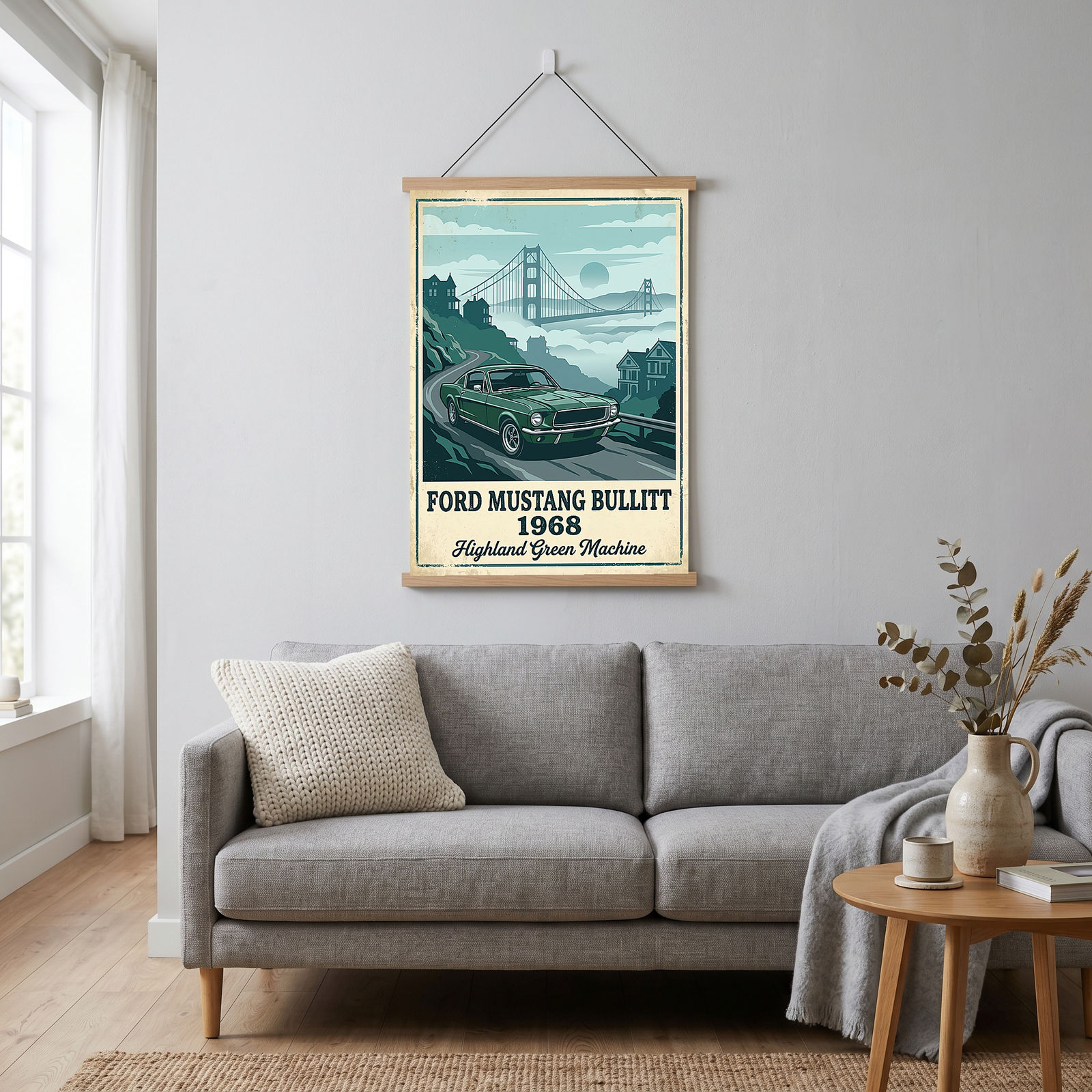 Ford Mustang Bullitt 1968 Poster — Vintage Muscle Car San Francisco Print