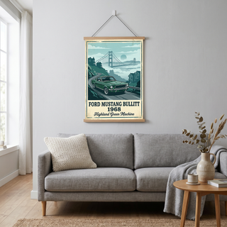 Ford Mustang Bullitt 1968 Poster — Vintage Muscle Car San Francisco Print