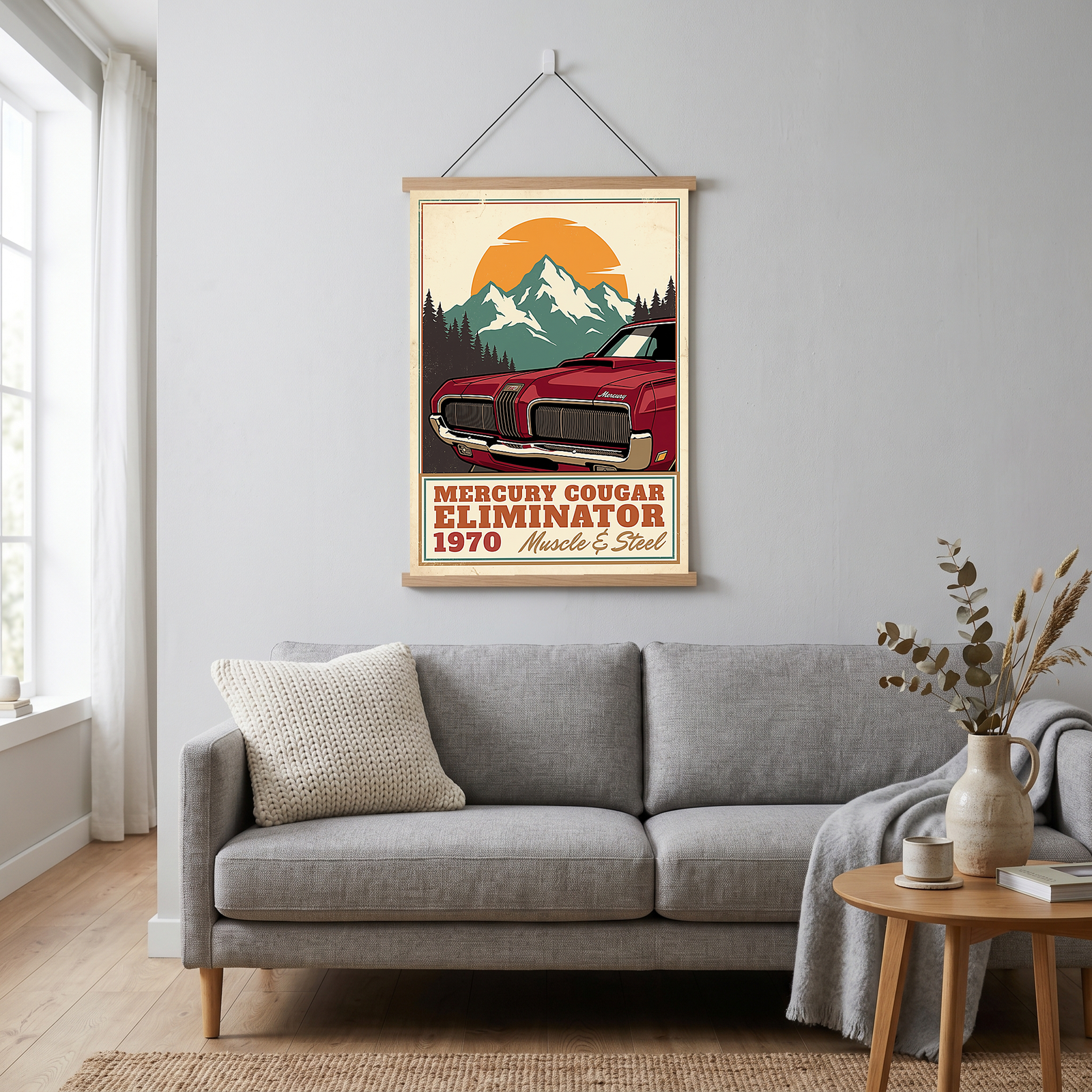 Mercury Cougar Eliminator 1970 V3 Poster — Vintage Muscle Front Grille Mountain Print