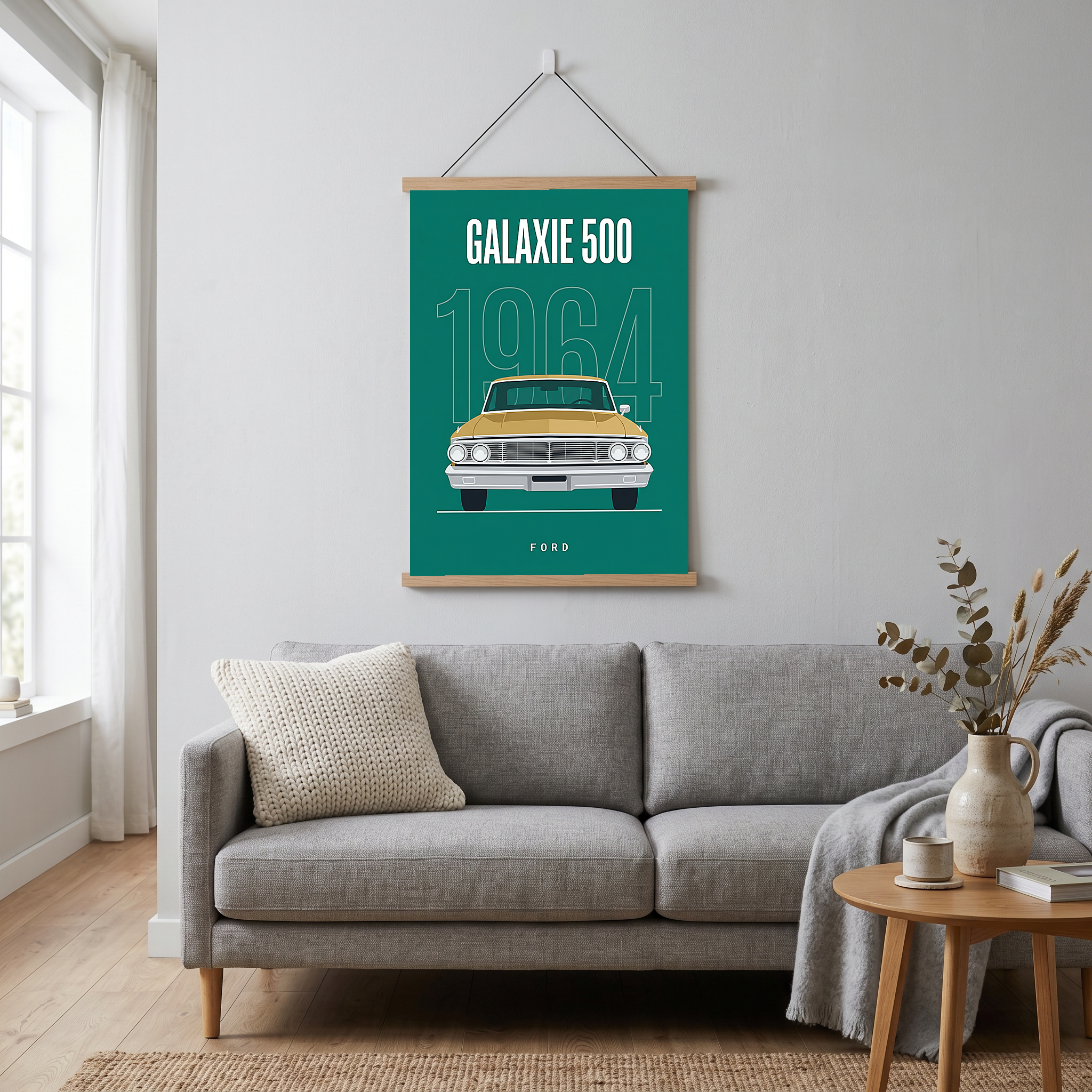 Ford Galaxie 500 1964 Minimalist Poster — Teal Full-Size Classic Line Art