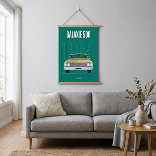 Ford Galaxie 500 1964 Minimalist Poster — Teal Full-Size Classic Line Art