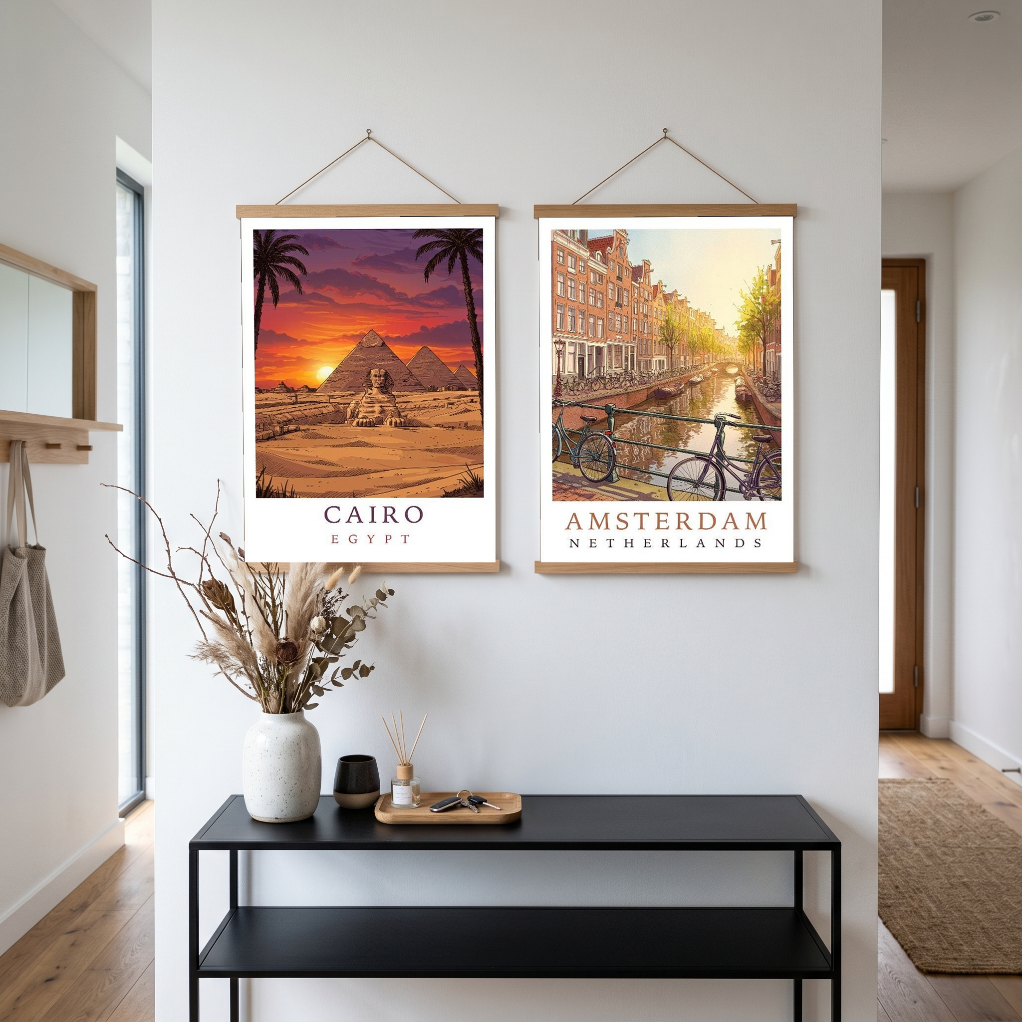 Cairo Egypt Travel Poster — Pyramids Sphinx Sunset Wall Art Print