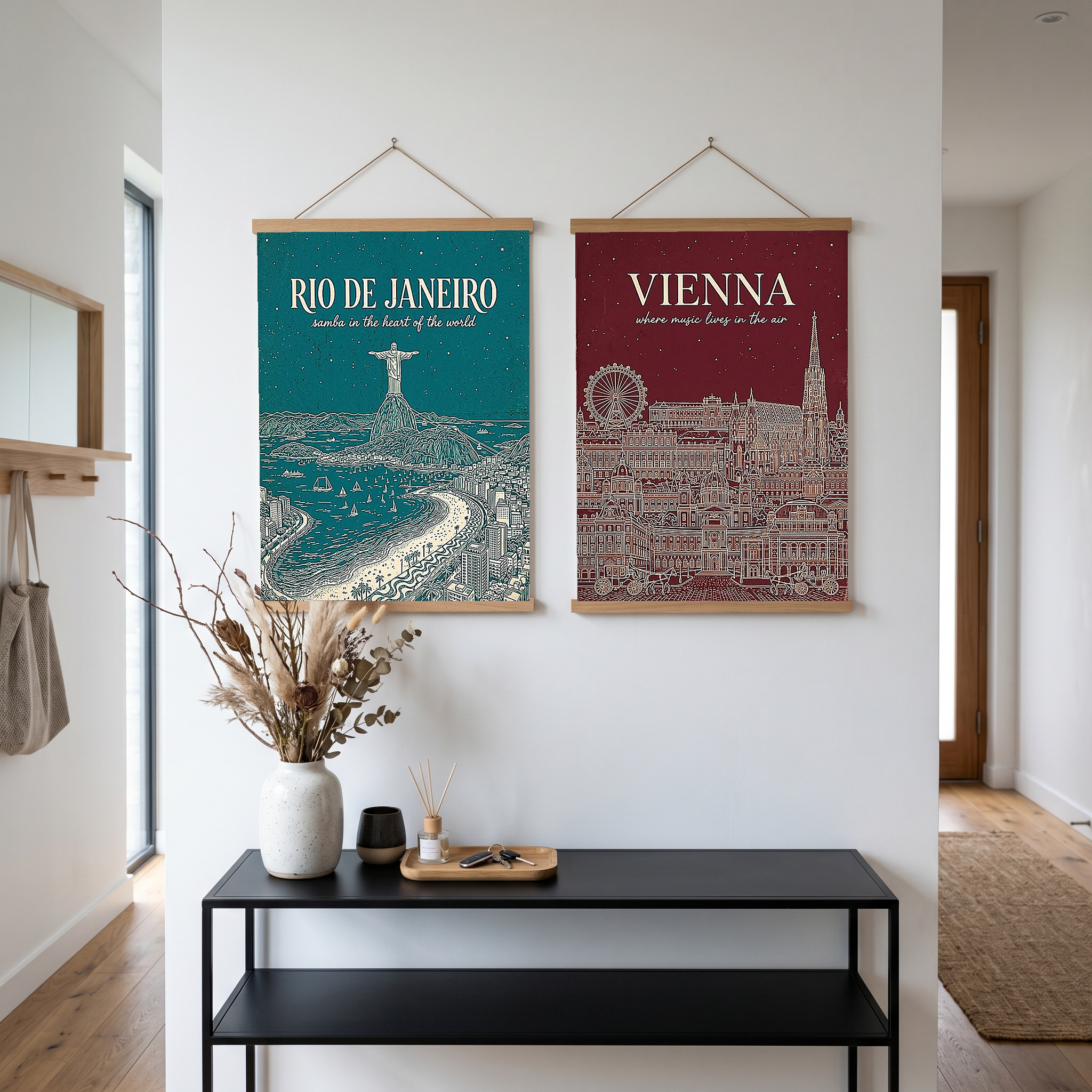 Rio de Janeiro Line Art Print — Teal Christ the Redeemer Copacabana Wall Art