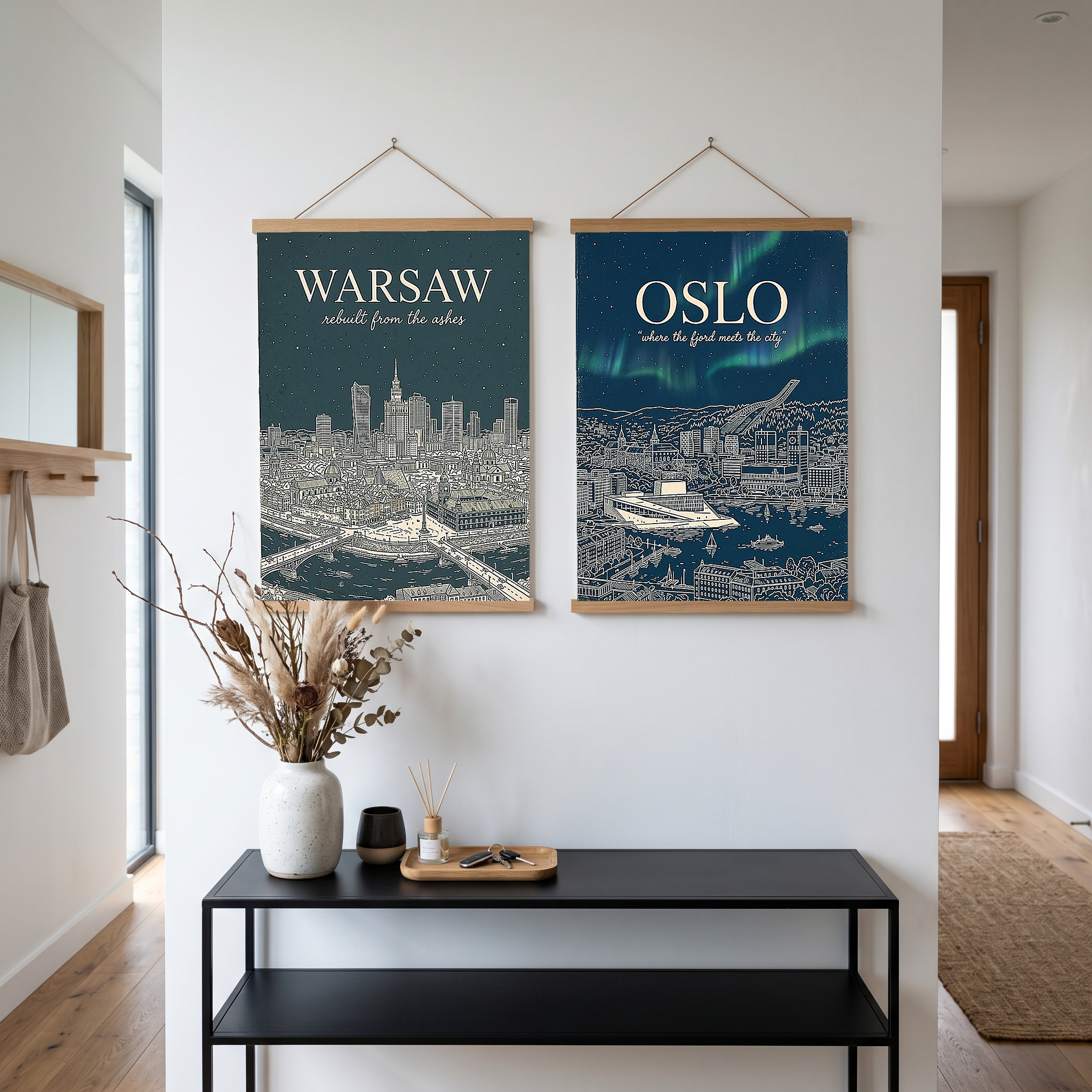 Warsaw Line Art Print — Slate Old Town Palace of Culture Skyline Wall Art