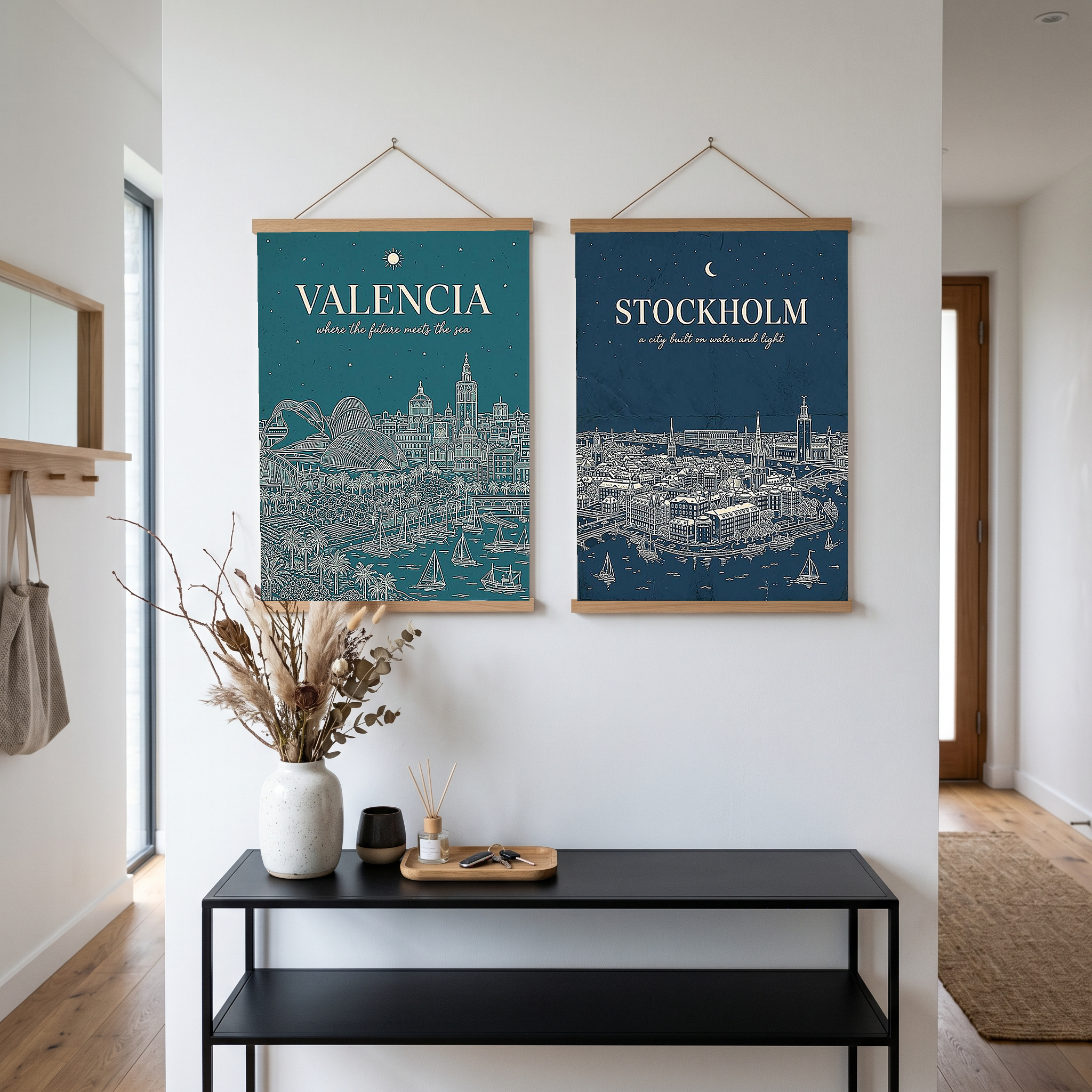 Valencia Line Art Print — Teal City of Arts Sciences Mediterranean Skyline Wall Art