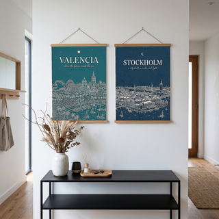 Valencia Line Art Print — Teal City of Arts Sciences Mediterranean Skyline Wall Art
