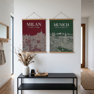 Milan Line Art Print — Wine Red Duomo Skyline Wall Art
