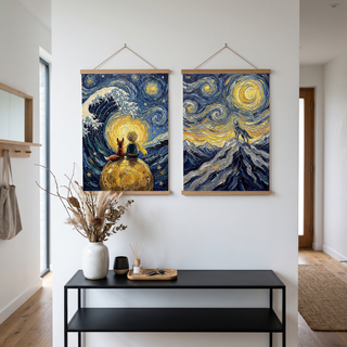 Little Prince Fox &amp; Planet Print — Van Gogh-Style Nursery Wall Art
