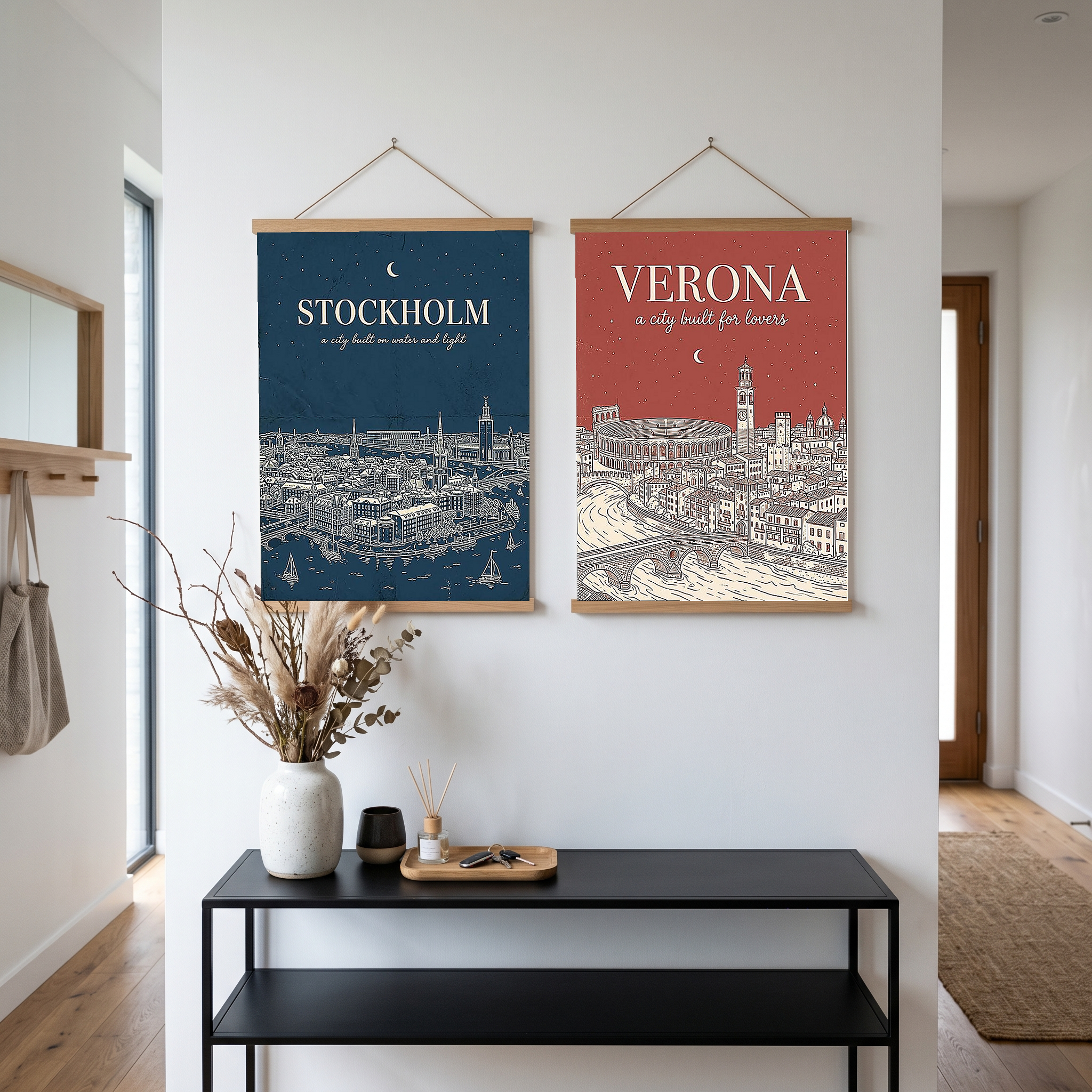 Stockholm Line Art Print — Navy Gamla Stan Old Town Skyline Wall Art