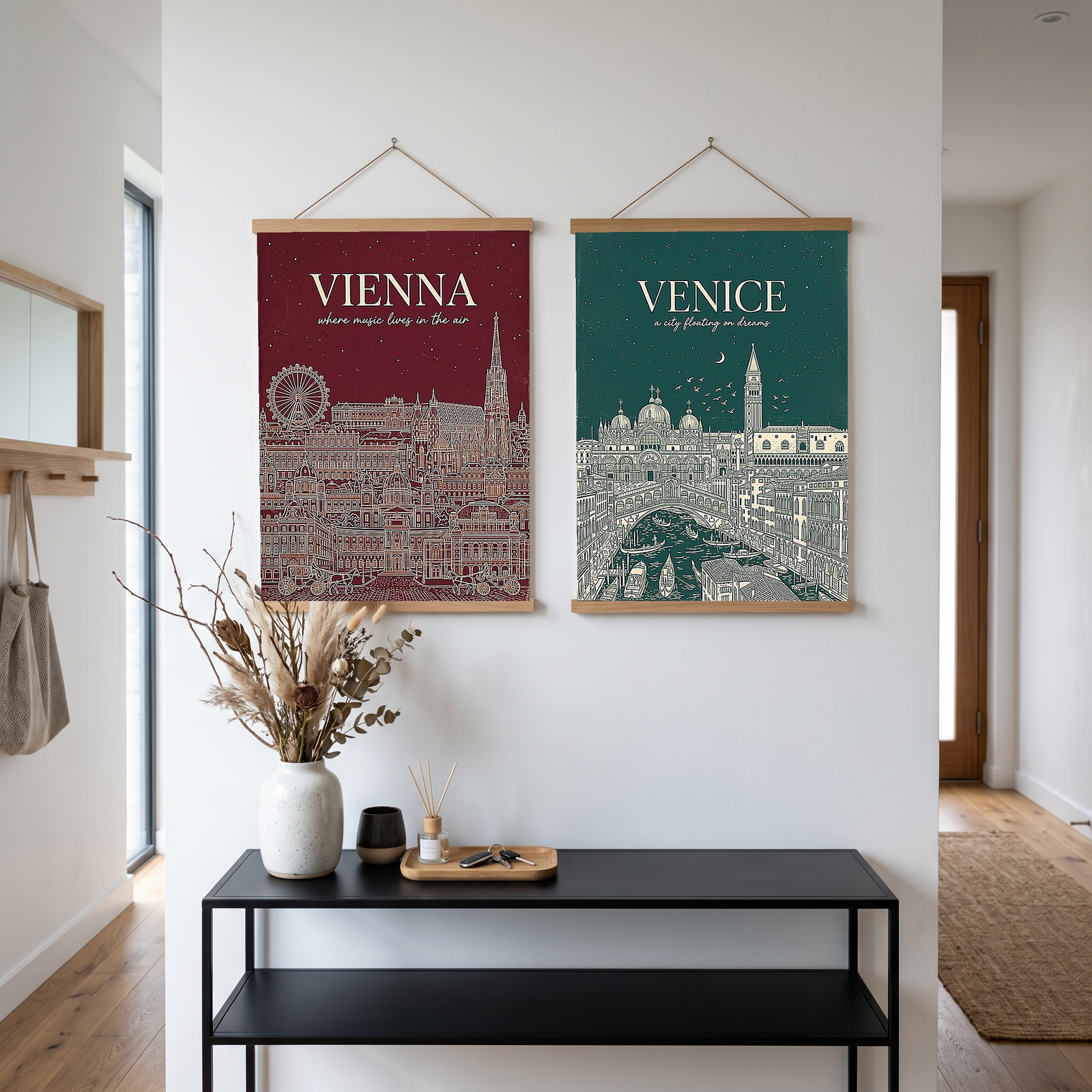 Vienna Line Art Print — Cherry Red St. Stephen's Cathedral Skyline Wall Art