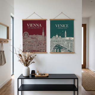 Vienna Line Art Print — Cherry Red St. Stephen's Cathedral Skyline Wall Art