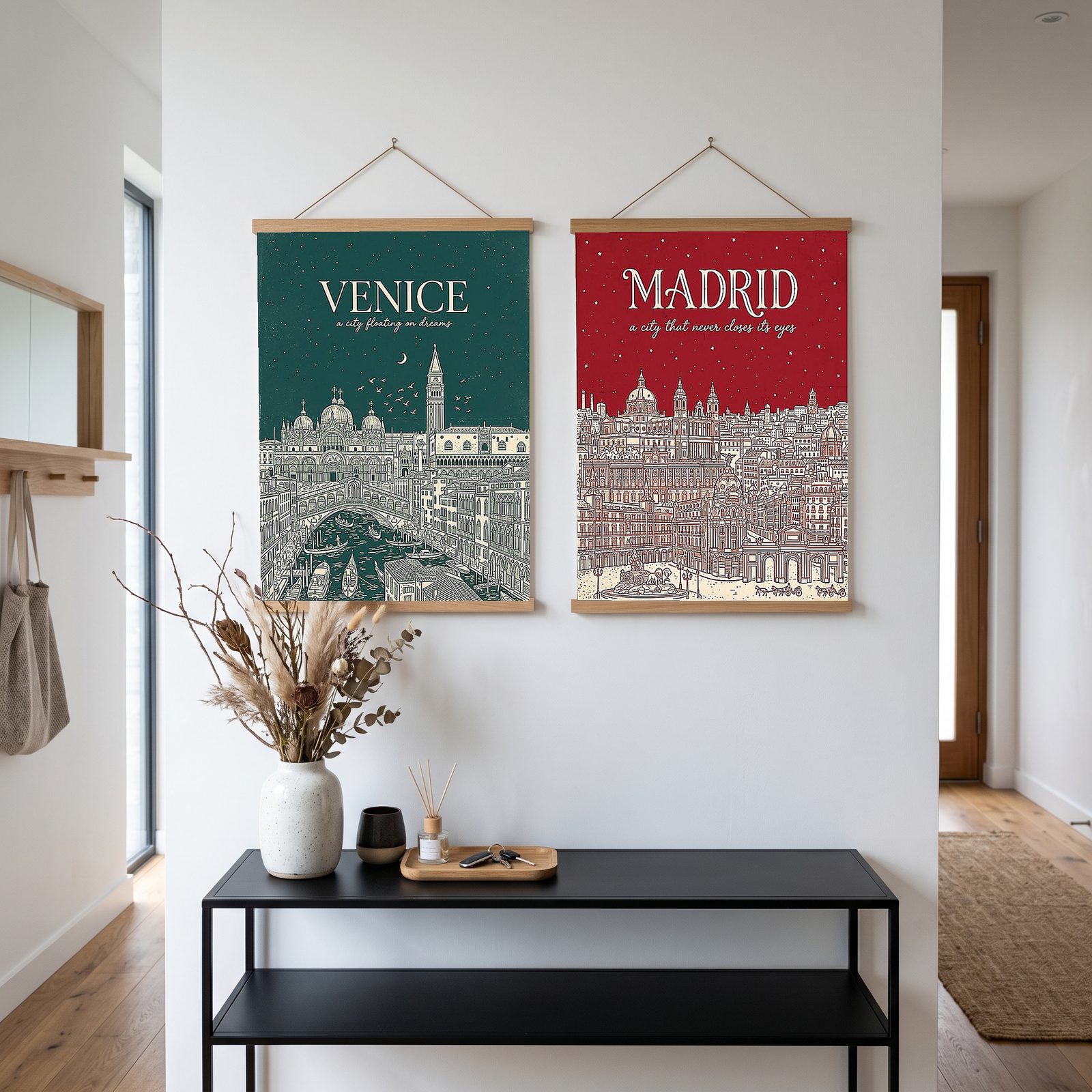 Venice Line Art Print — Forest Green St. Mark's Basilica Rialto Bridge Wall Art