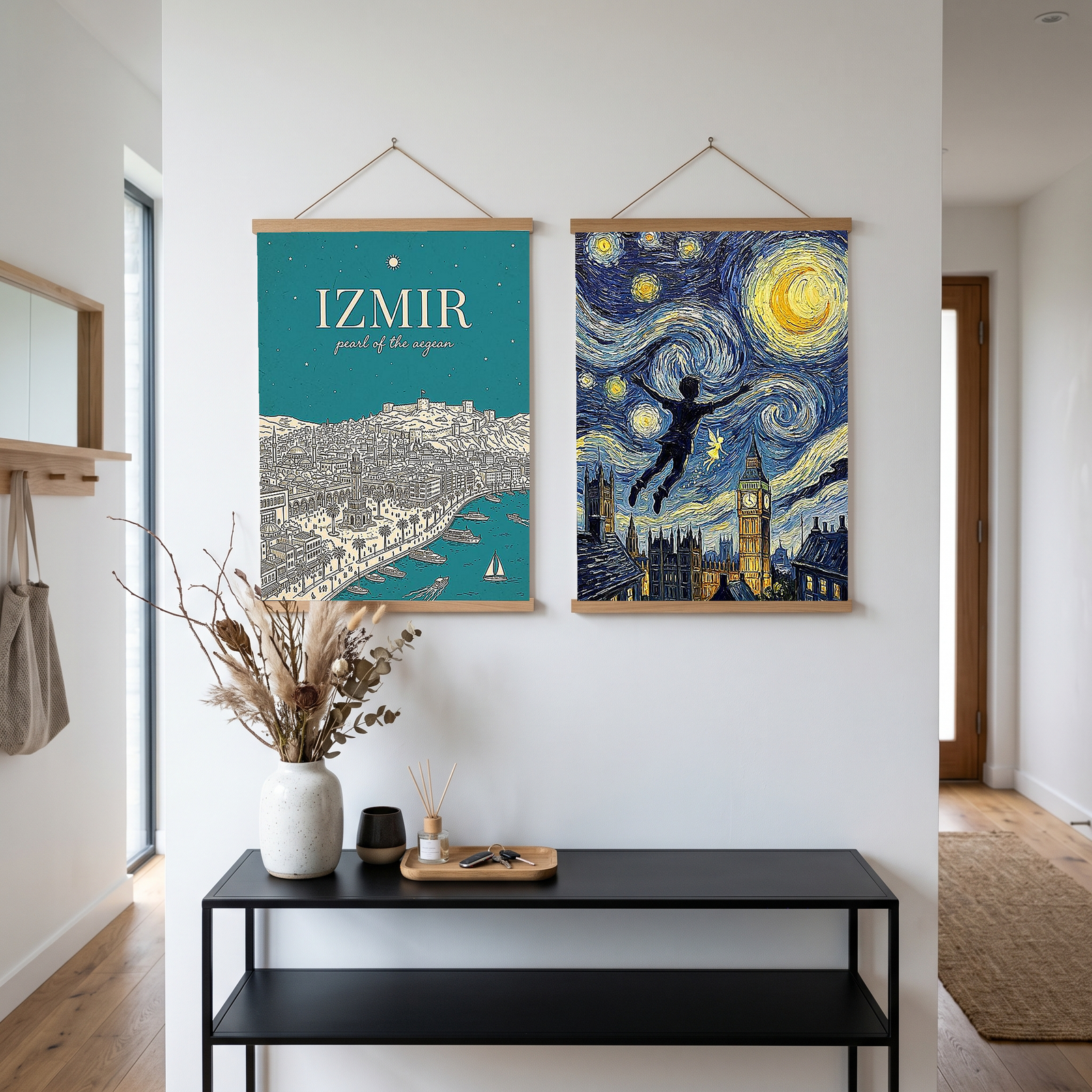 İzmir Line Art Print — Teal Clock Tower Kadifekale Aegean Coast Wall Art