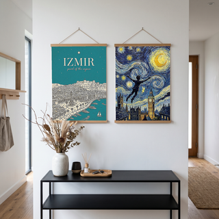 İzmir Line Art Print — Teal Clock Tower Kadifekale Aegean Coast Wall Art