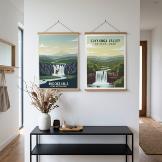 Katmai National Park Poster — Vintage Alaska Brooks Falls Brown Bear Salmon Print