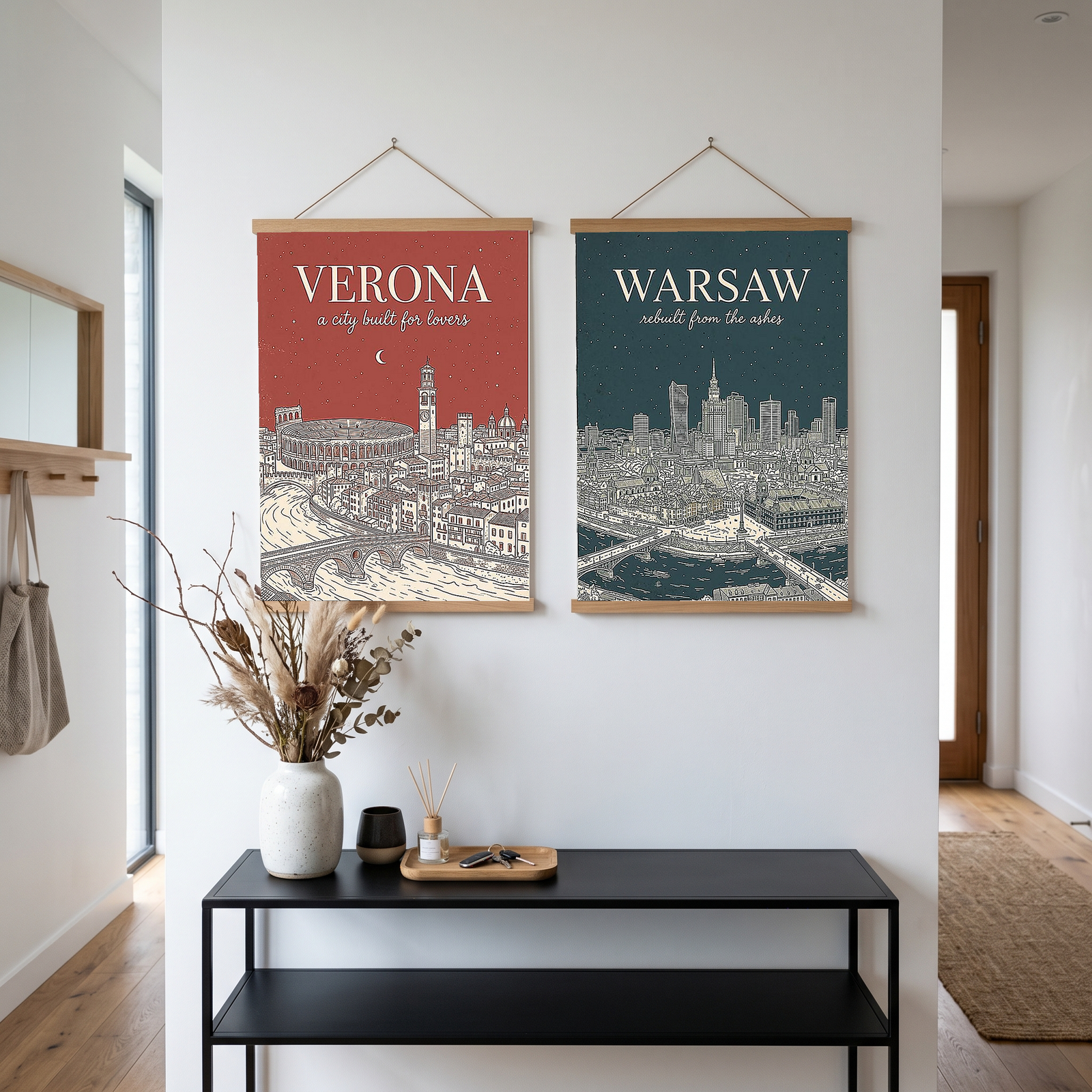 Verona Line Art Print — Rust Arena Ponte Pietra Skyline Wall Art