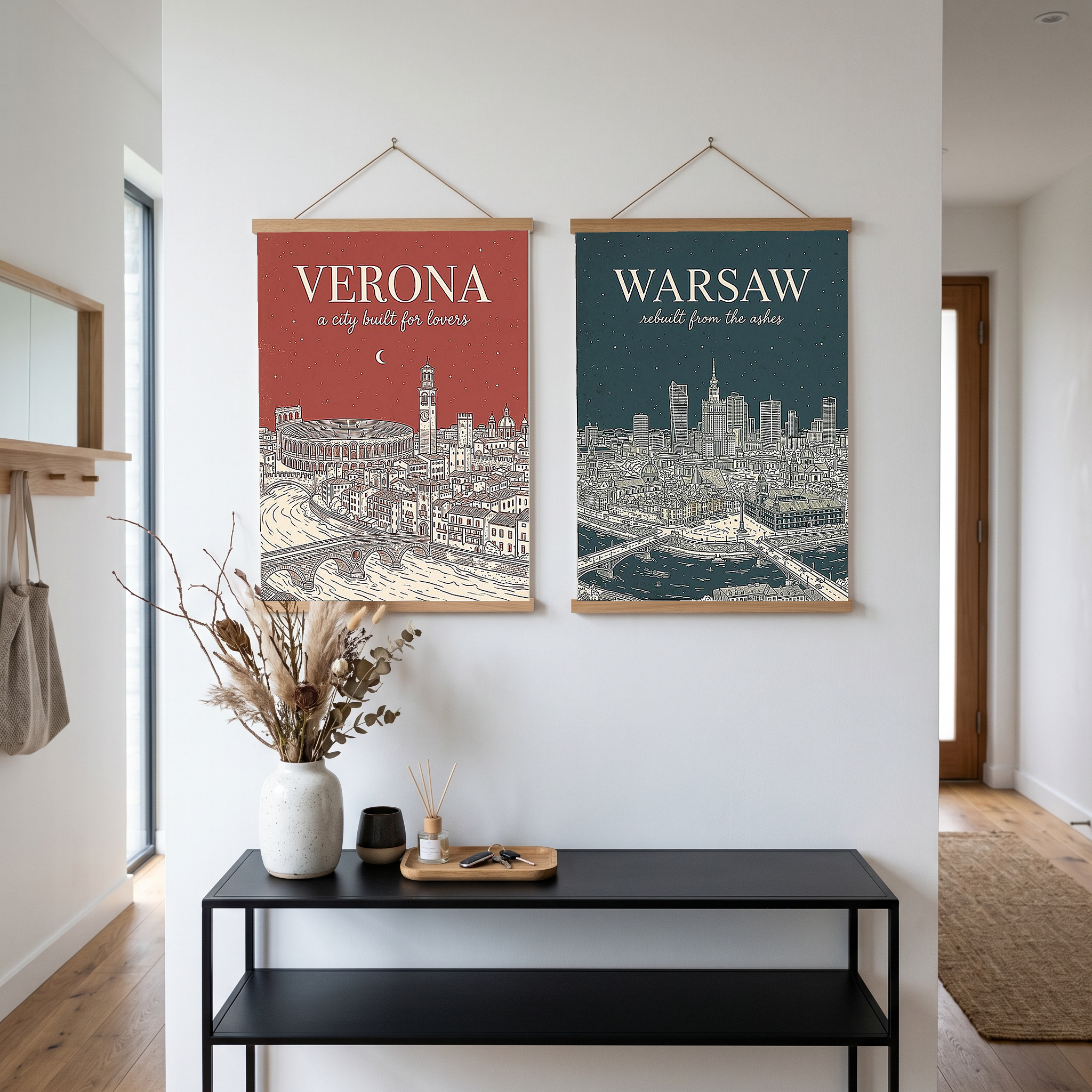 Verona Line Art Print — Rust Arena Ponte Pietra Skyline Wall Art