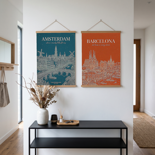 Amsterdam Line Art Print — Teal Canal Windmill Skyline Wall Art