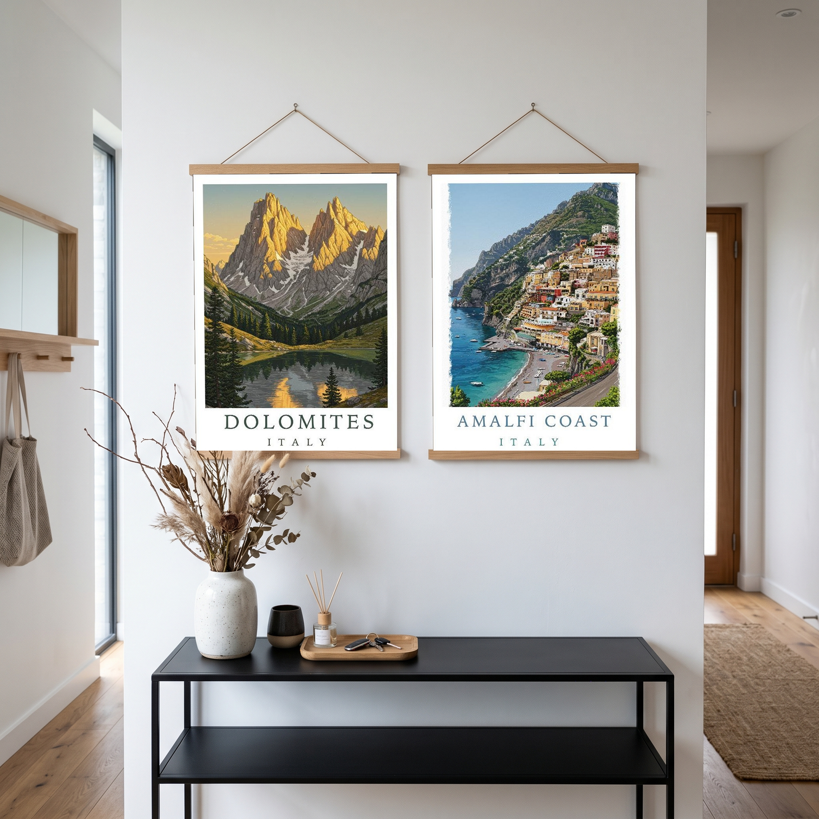 Dolomites Italy Travel Poster — Vintage Alpine Mountain Lake Print