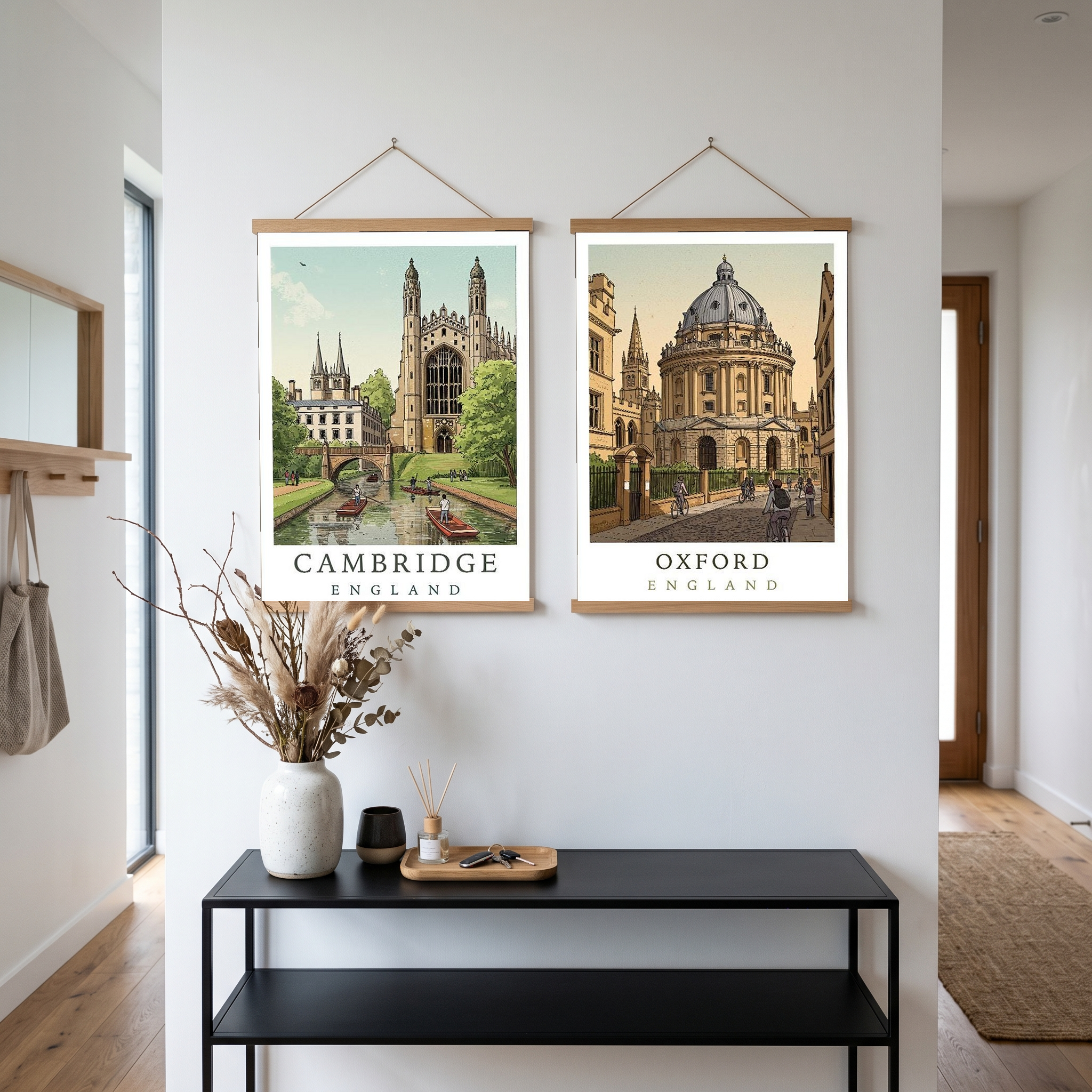 Cambridge England Travel Poster — King's College Punting River Cam Print