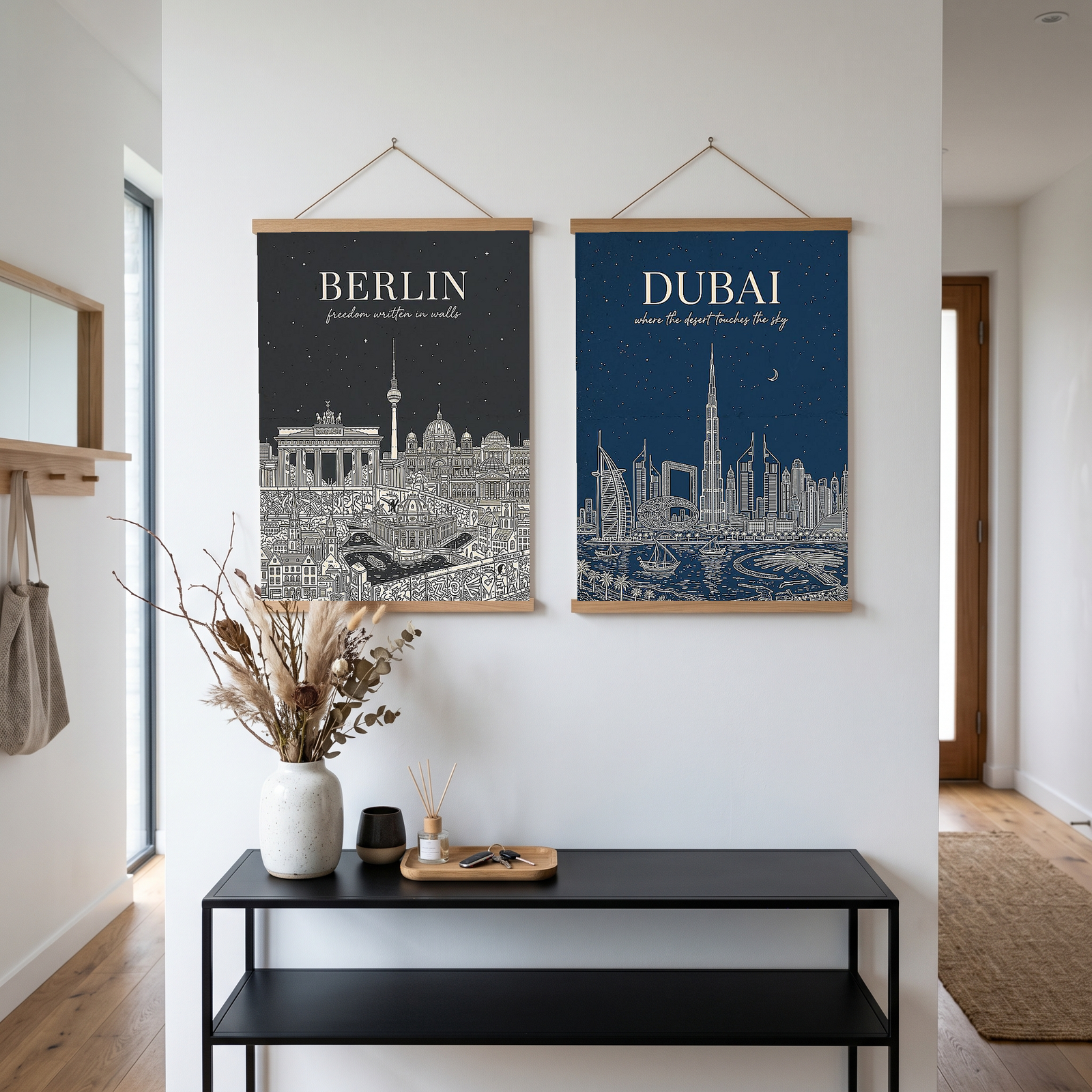 Berlin Line Art Print — Charcoal Brandenburg Gate TV Tower Skyline Wall Art