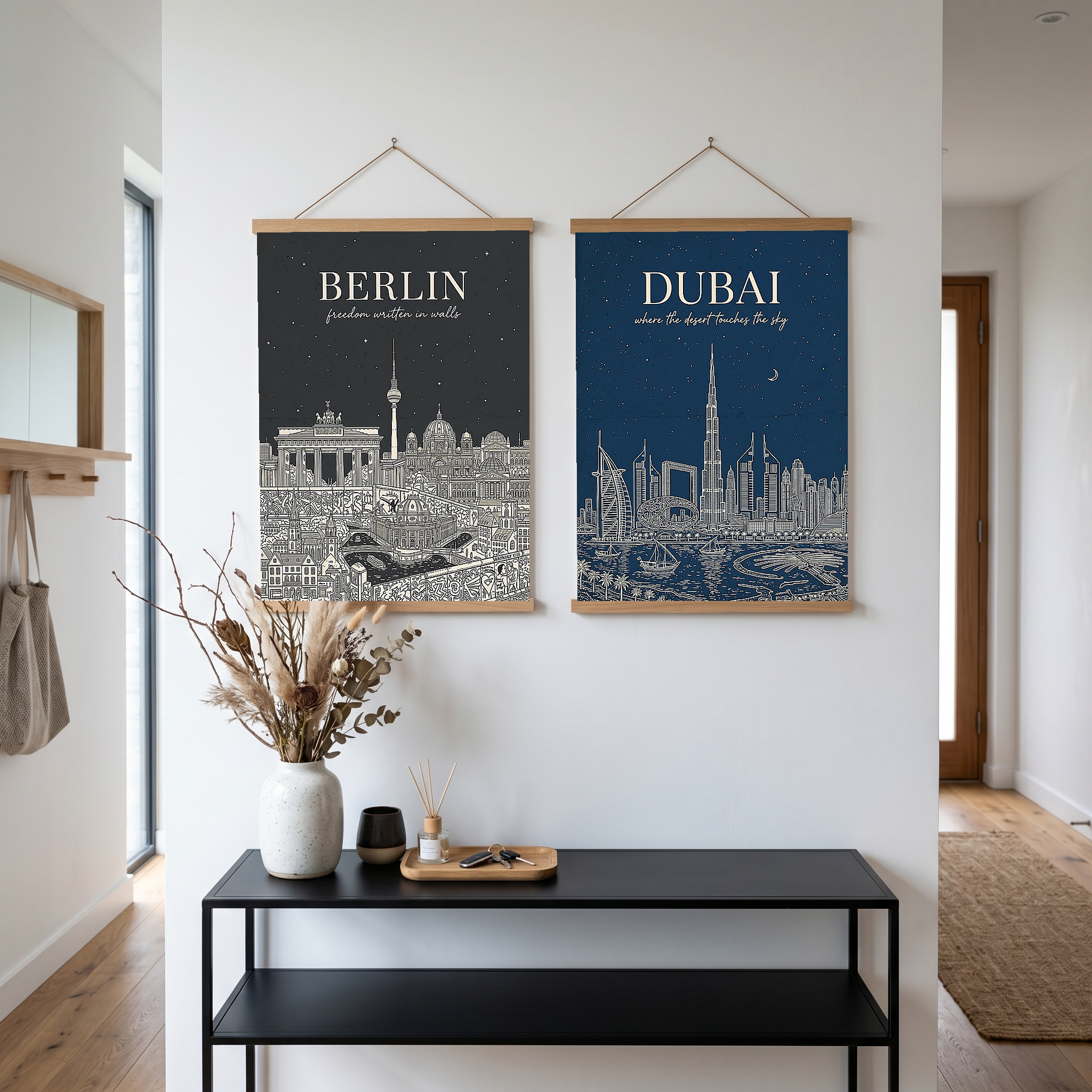 Berlin Line Art Print — Charcoal Brandenburg Gate TV Tower Skyline Wall Art