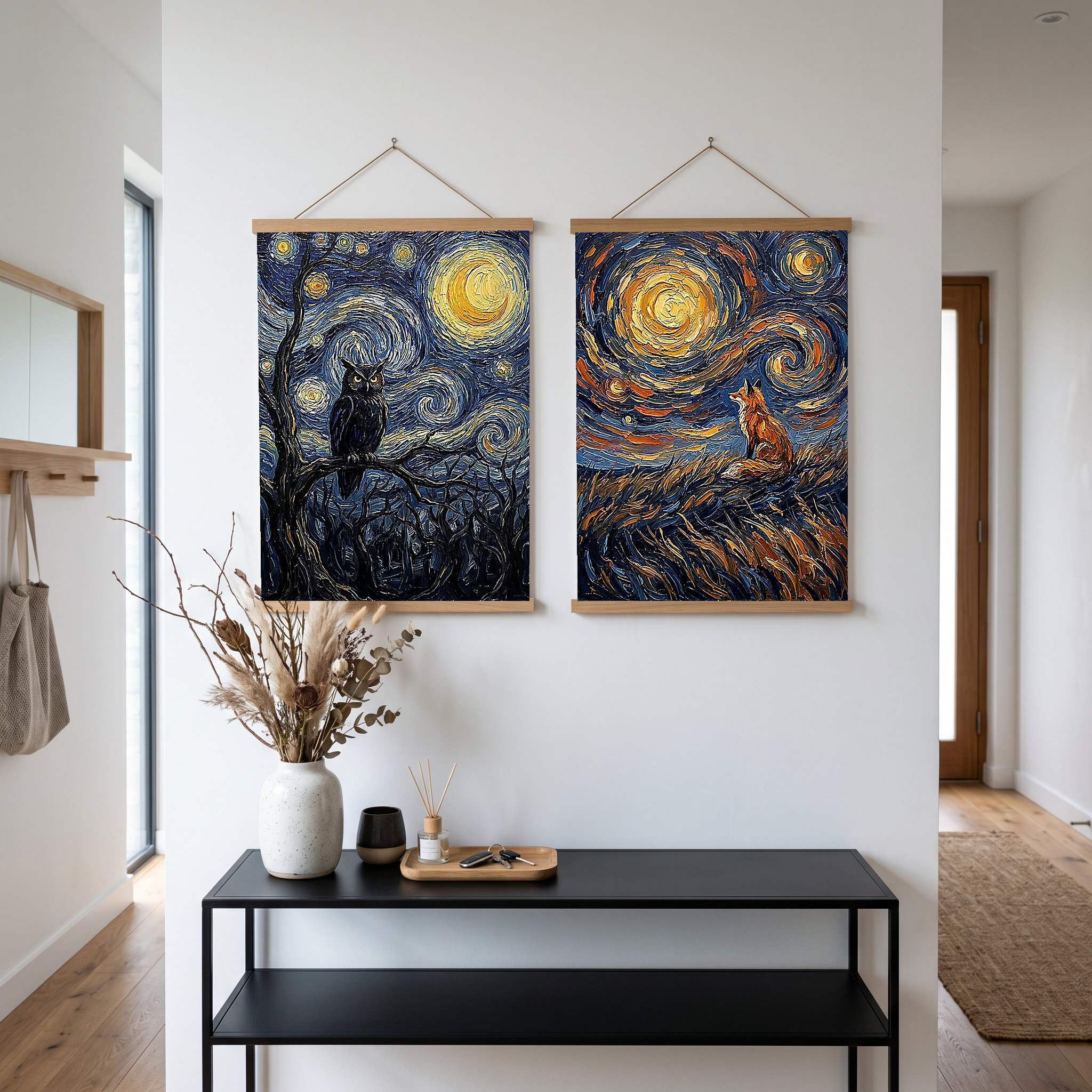 Wise Owl Starry Night Print — Van Gogh-Style Mystical Forest Wall Art