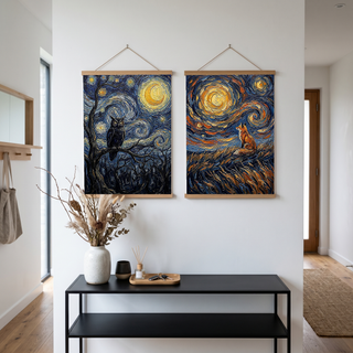 Wise Owl Starry Night Print — Van Gogh-Style Mystical Forest Wall Art