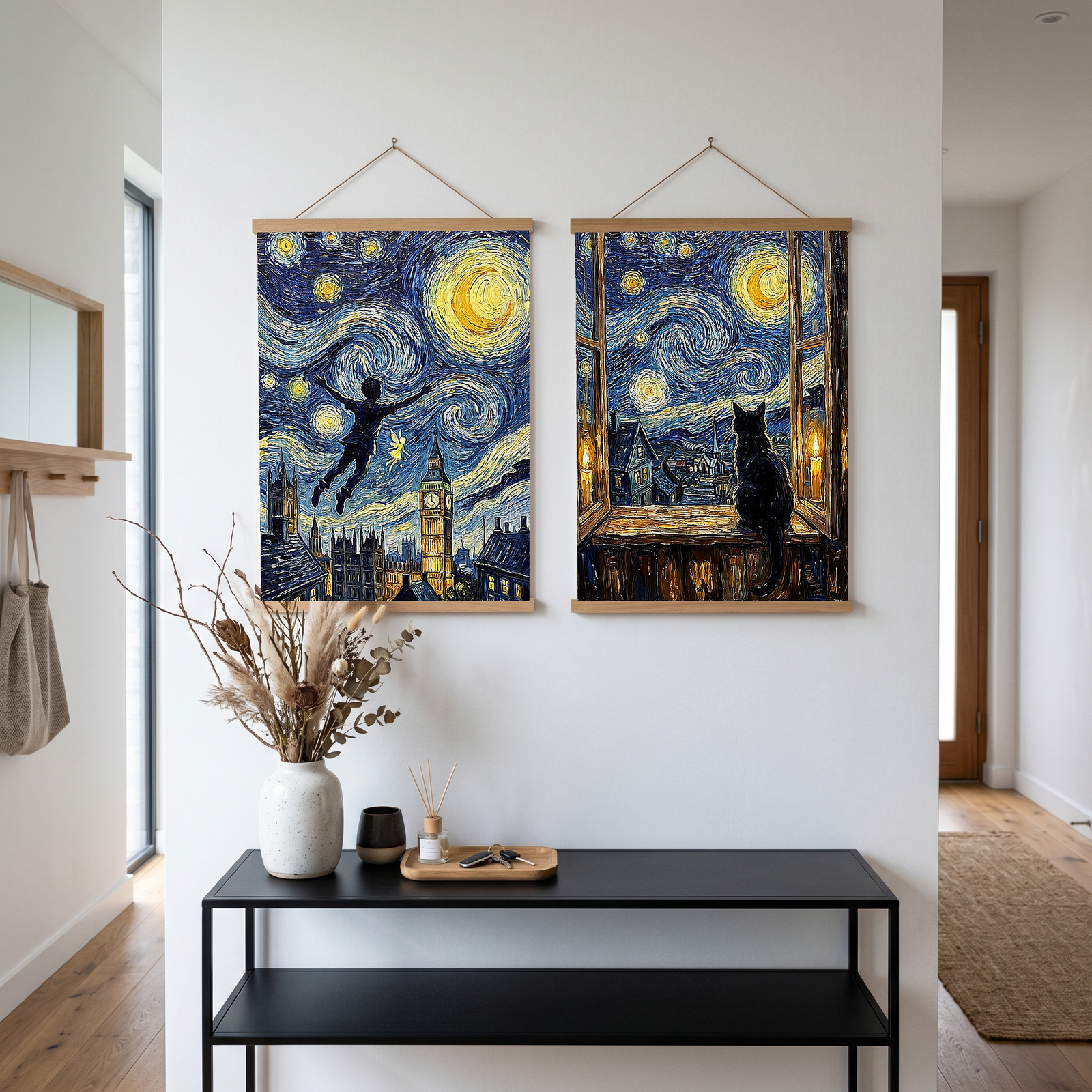 Peter Pan London Starry Night Print — Big Ben Van Gogh-Style Nursery Wall Art