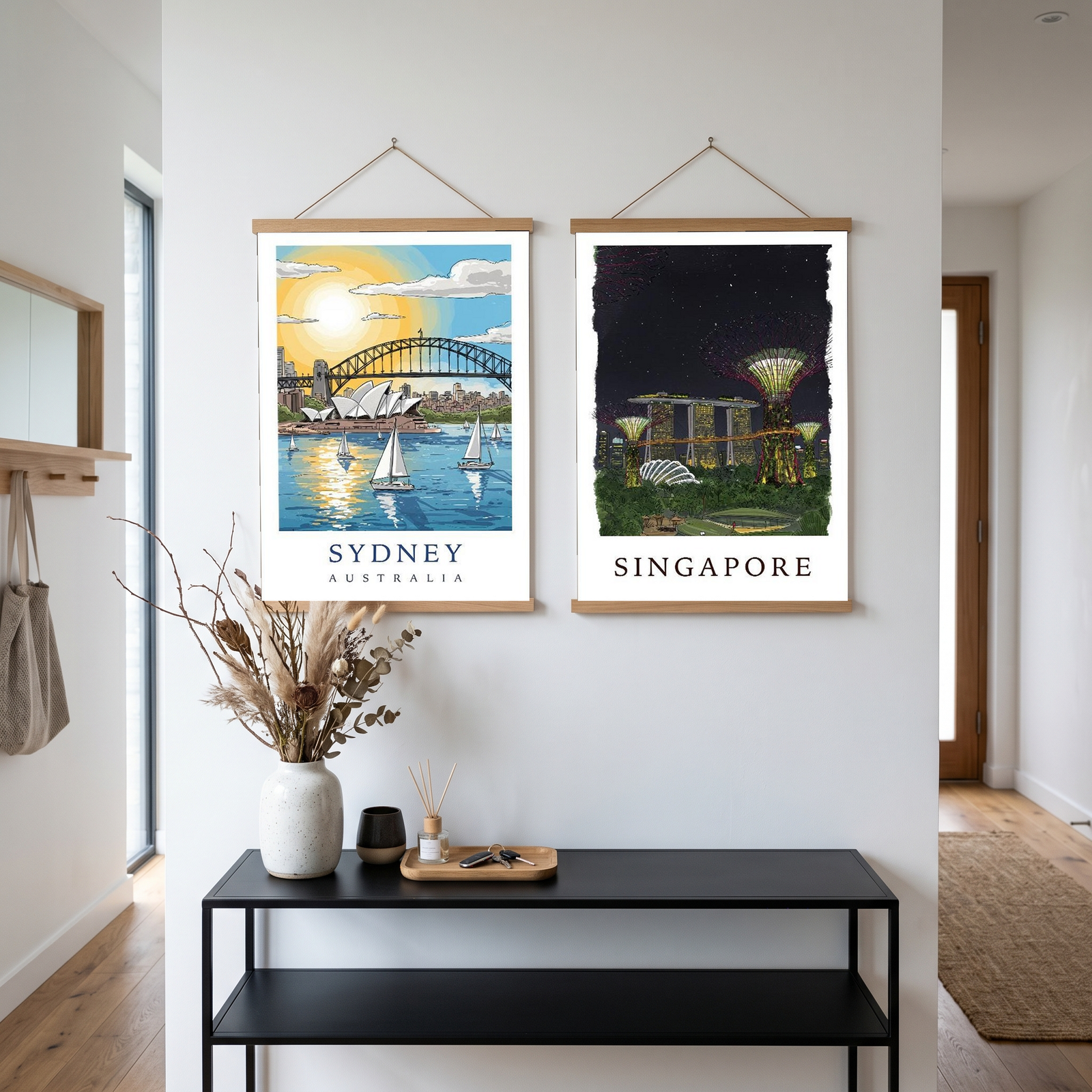 Sydney Australia Travel Poster — Opera House Harbour Bridge Sailboat Print